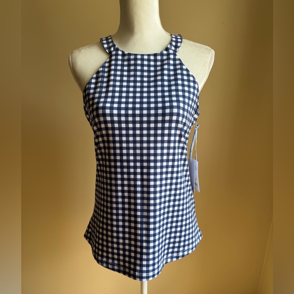NWT Southern Tide Jennifer Gingham Performance Tank in Nautical Navy - Picture 3 of 10